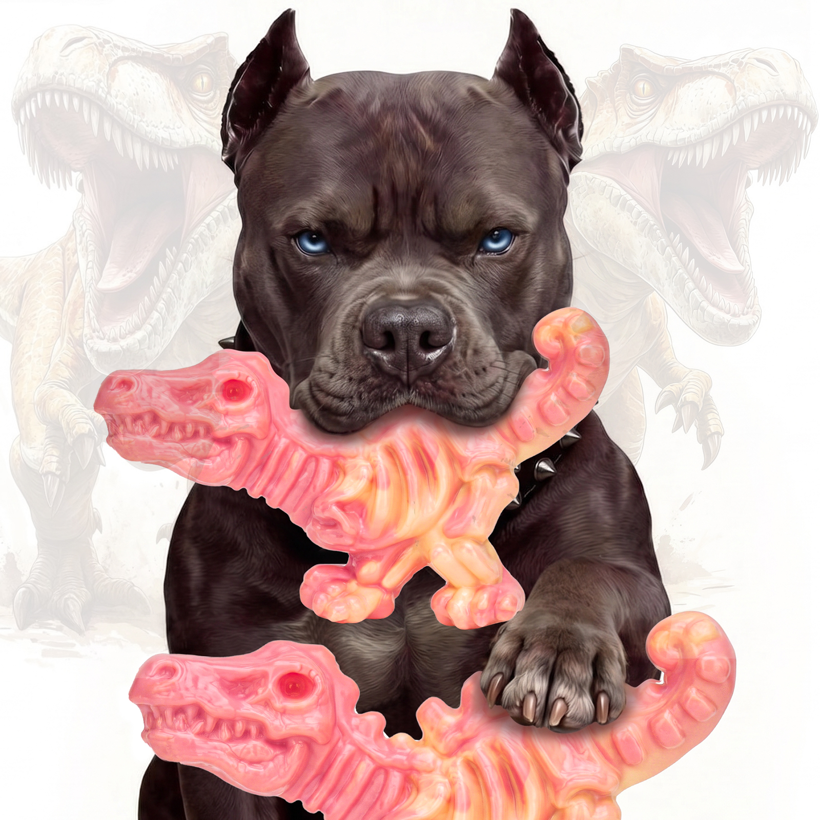 DinoBone 2-Pack Tough Dog Chew Toys for Aggressive Chewers, Bacon, Coral | Rock-Hard Nylon Dinosaur Bones for Large Dogs 20–90 lbs, Almost Indestructible Dog Toys, Helps Redirect Destructive Chewing