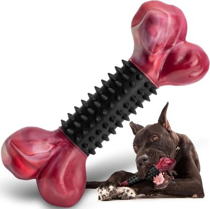 Apasiri Tough Dog Toys for Aggressive Chewers Large Breed, Dog Chew Bone with Bacon Flavor, Nylon & Rubber Chew Toy for Medium Large Dogs