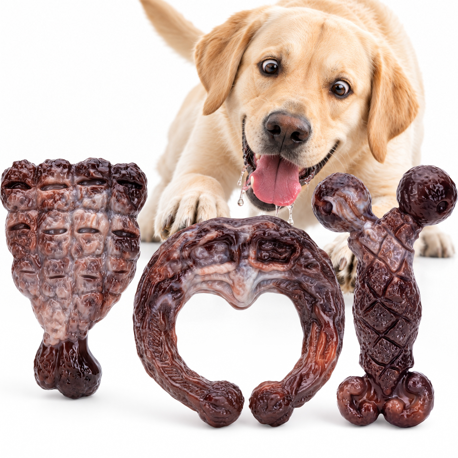 3 Pack Tough Hard Dog Toys for Aggressive Chewers 25-85 lbs, Brown Dog Chew Toys for Medium Large Breeds, Heavy Duty Durable Nylon Dog Toy, Reduce Boredom, Teeth Cleaning, Long-Lasting