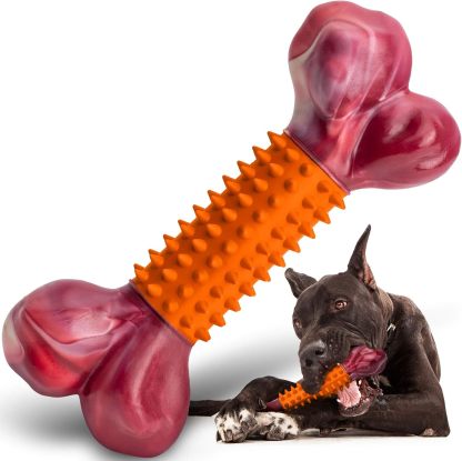 Apasiri Tough Dog Toys for Aggressive Chewers Large Breed, Peanut Butter Flavor Dog Chew Bone, Nylon & Rubber Chew Toy for Medium Large Dogs