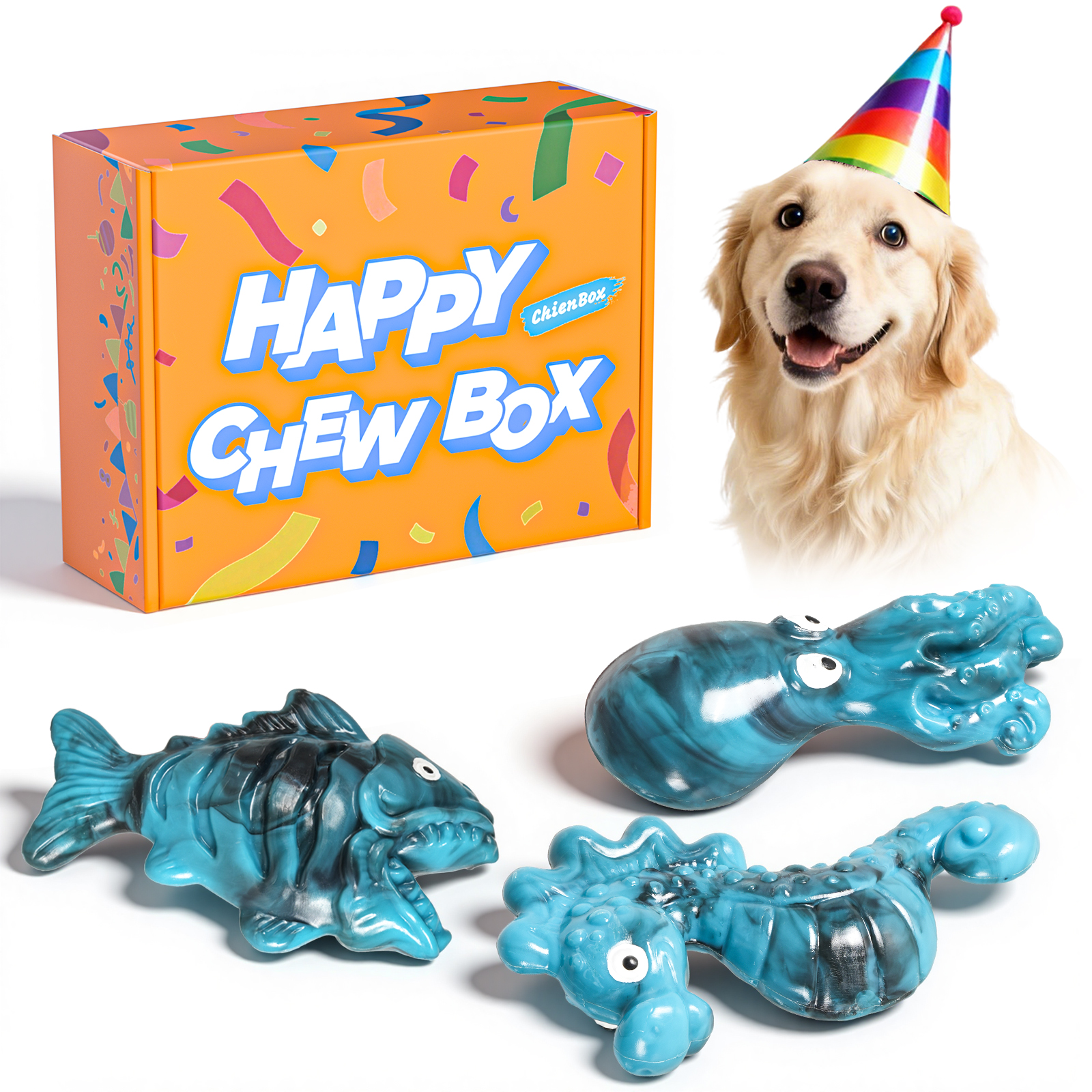 Dog Toys for Aggressive Chewers: Gift Box with 3 Pack Dog Chew Toys