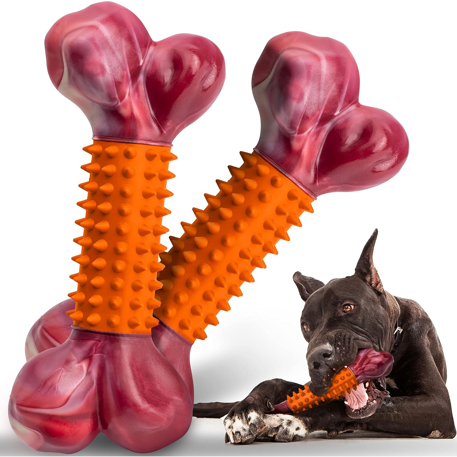 Apasiri Tough Dog Toys for Aggressive Chewers Large Breed, Peanut Butter Flavor Dog Chew Bone, Nylon & Rubber Chew Toy for Medium Large Dogs