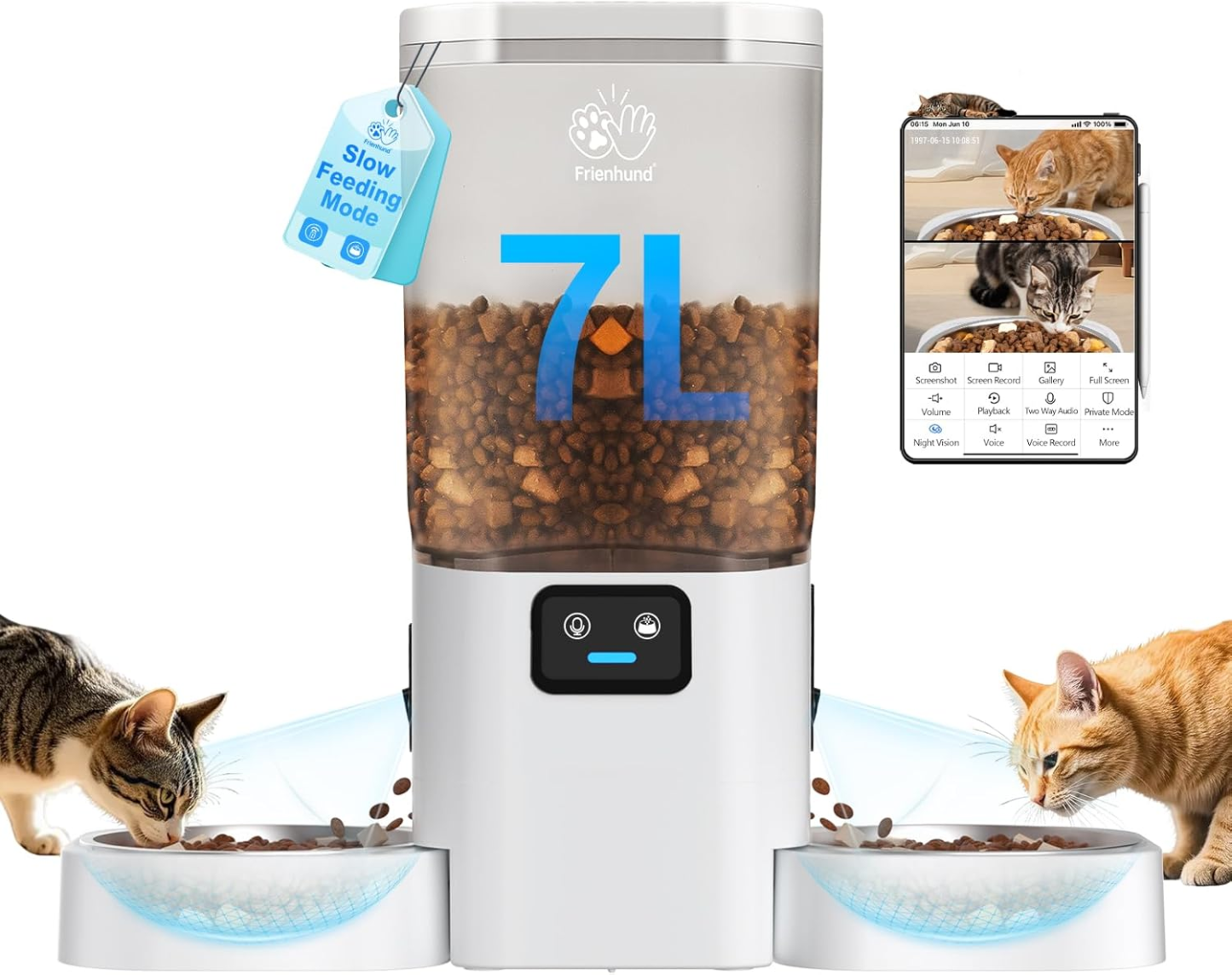 Automatic Cat Feeder with Two HD Camera for 2 Cats: 7L