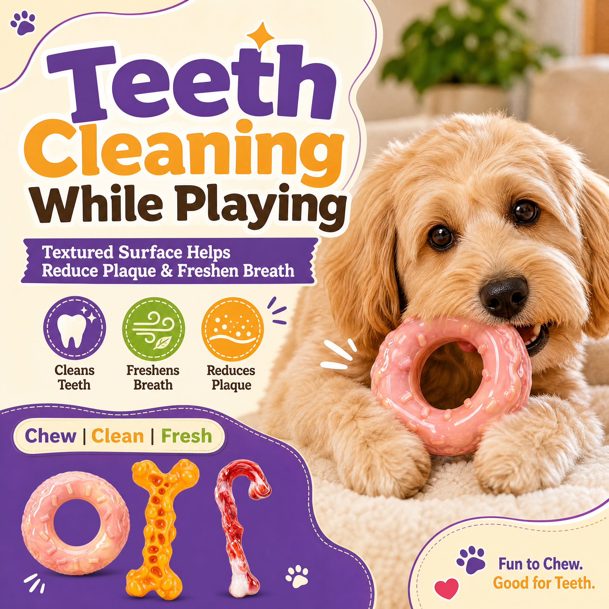 3-Pack Dog Toys for 30-90lbs Aggressive Chewers, Heavy‑Duty Nylon Tough Chew Toys, Natural Milk Flavor, Dessert‑Shaped Fun Chew Bones for Medium&Large Dogs, Long‑Lasting, Clean Teeth
