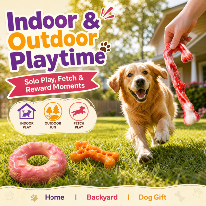 3-Pack Dog Toys for 30-90lbs Aggressive Chewers, Heavy‑Duty Nylon Tough Chew Toys, Natural Milk Flavor, Dessert‑Shaped Fun Chew Bones for Medium&Large Dogs, Long‑Lasting, Clean Teeth