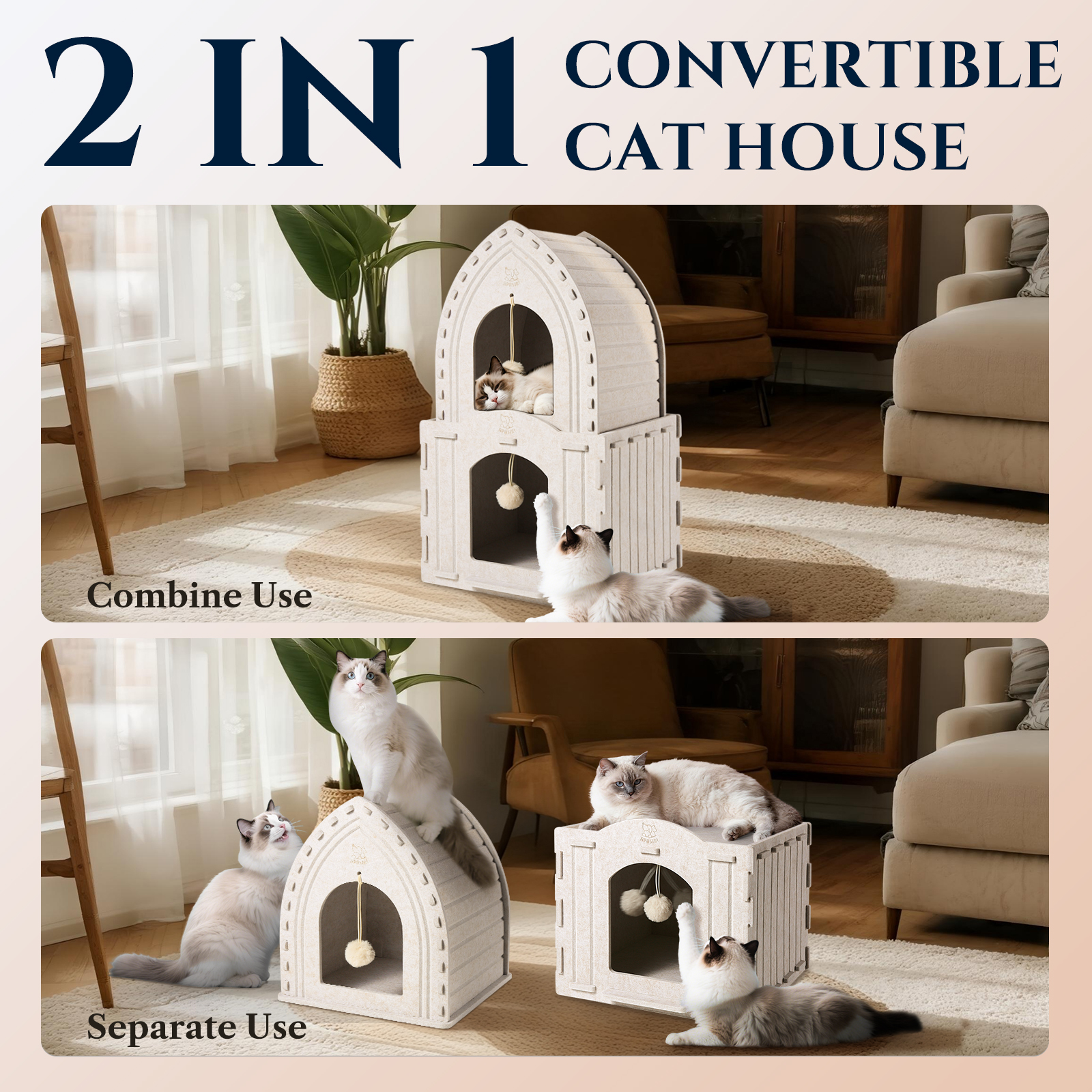 Apasiri 2-Story Cat House for Indoor Cats Double