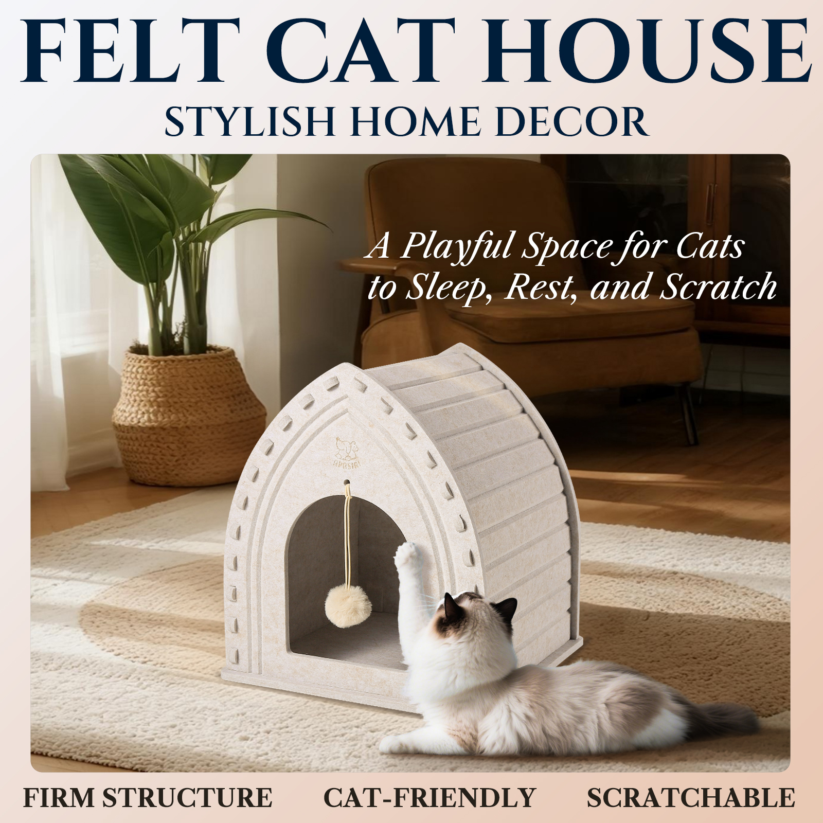 Apasiri Cat Beds for Indoor Cats  Single-Triangle Roof