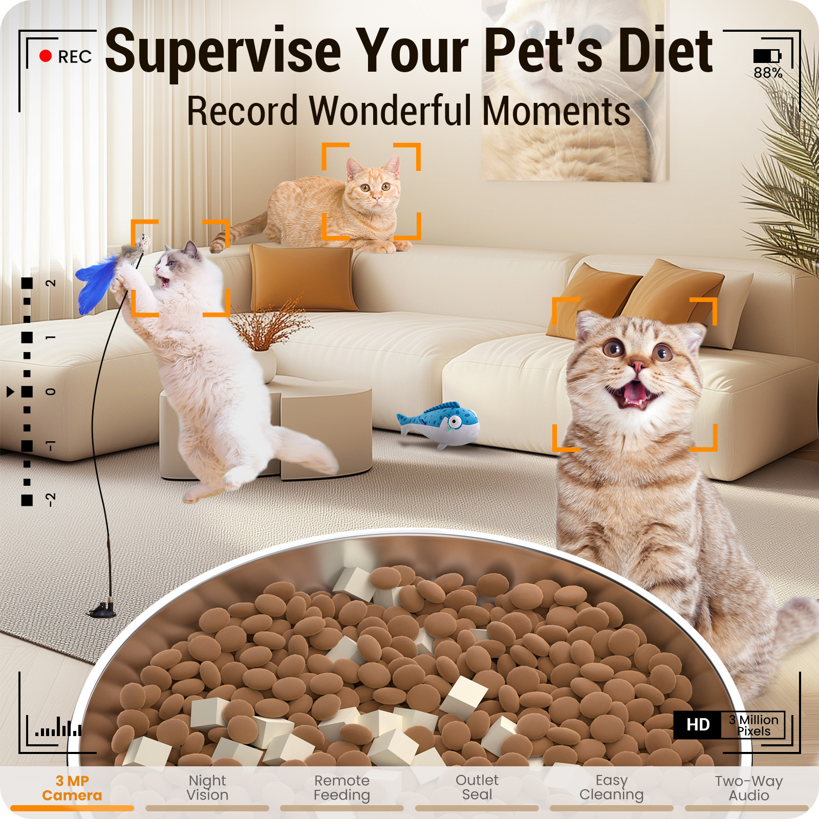 5L Automatic Cat Feeder with 2K HD Camera: 5G WiFi Automatic Dog Feeder with Night Vision