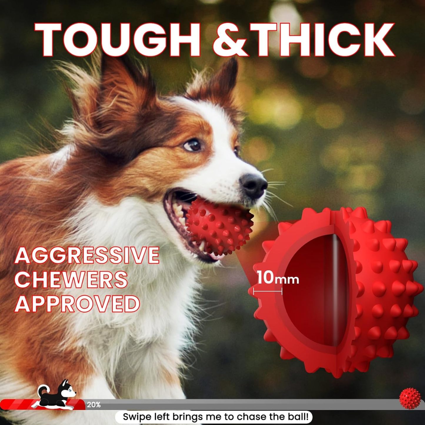 Apasiri Beef-Flavored Durable Dog Ball for Aggressive Chewers, Tough Squeaky Rubber Toy for Pitbulls Large & Medium Breeds
