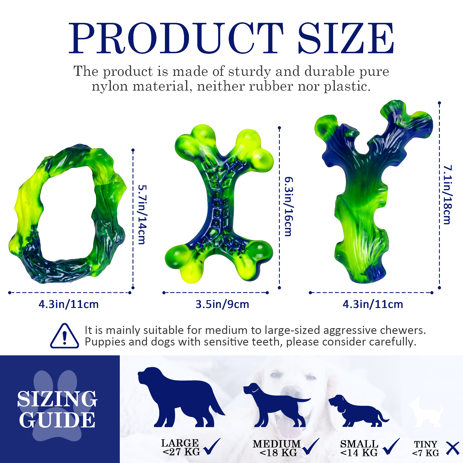 3 Pack Tough Dog Chew Toys – Indestructible Dog Toys for Aggressive Chewers, Durable Nylon Bones for Large & Medium Dogs