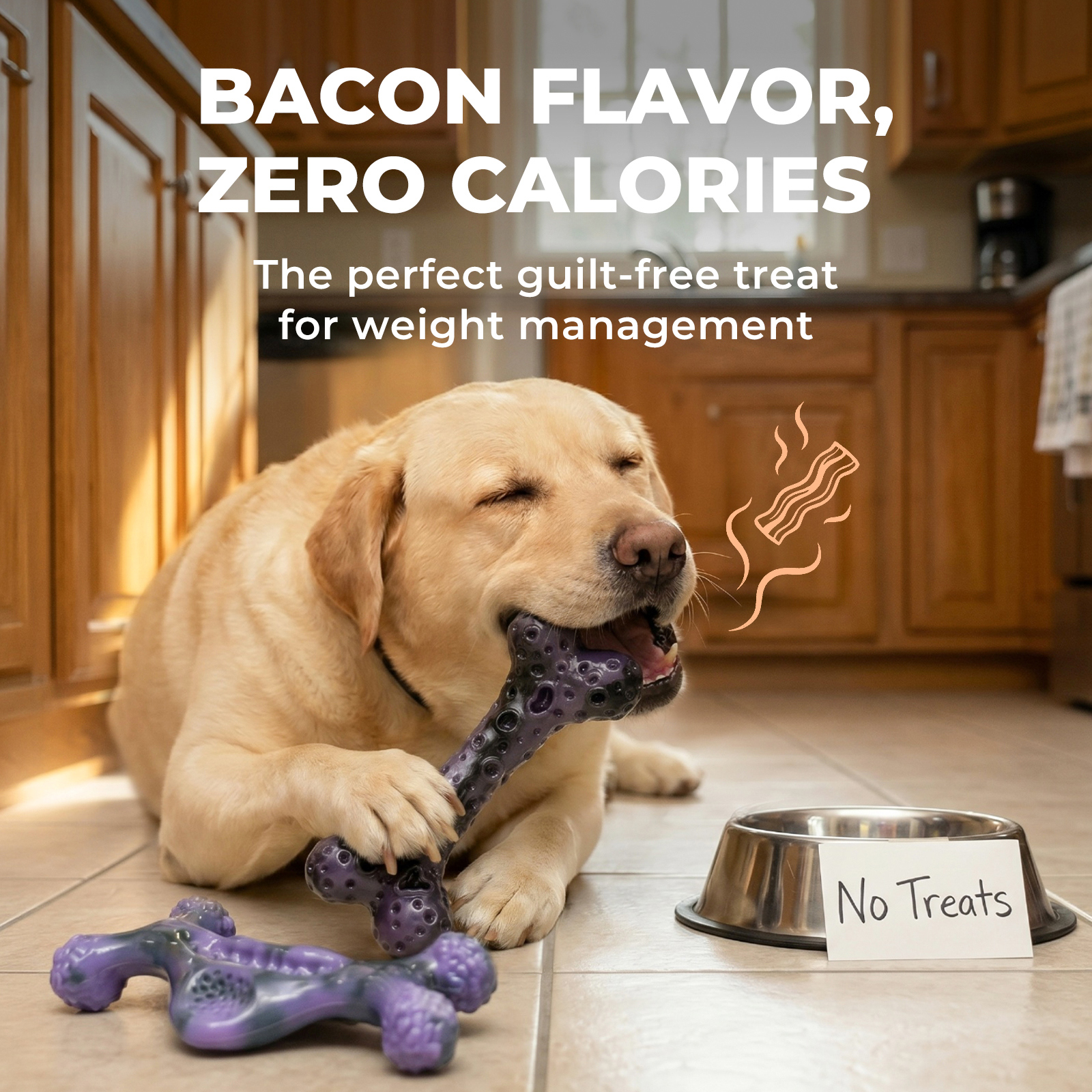 Tough Dog Chew Toys for Aggressive Chewers 25-90 lbs, 2 Pack | Bacon-flavored, rock-hard, solid nylon bone set, redirect destructive chewing, for medium & large breeds