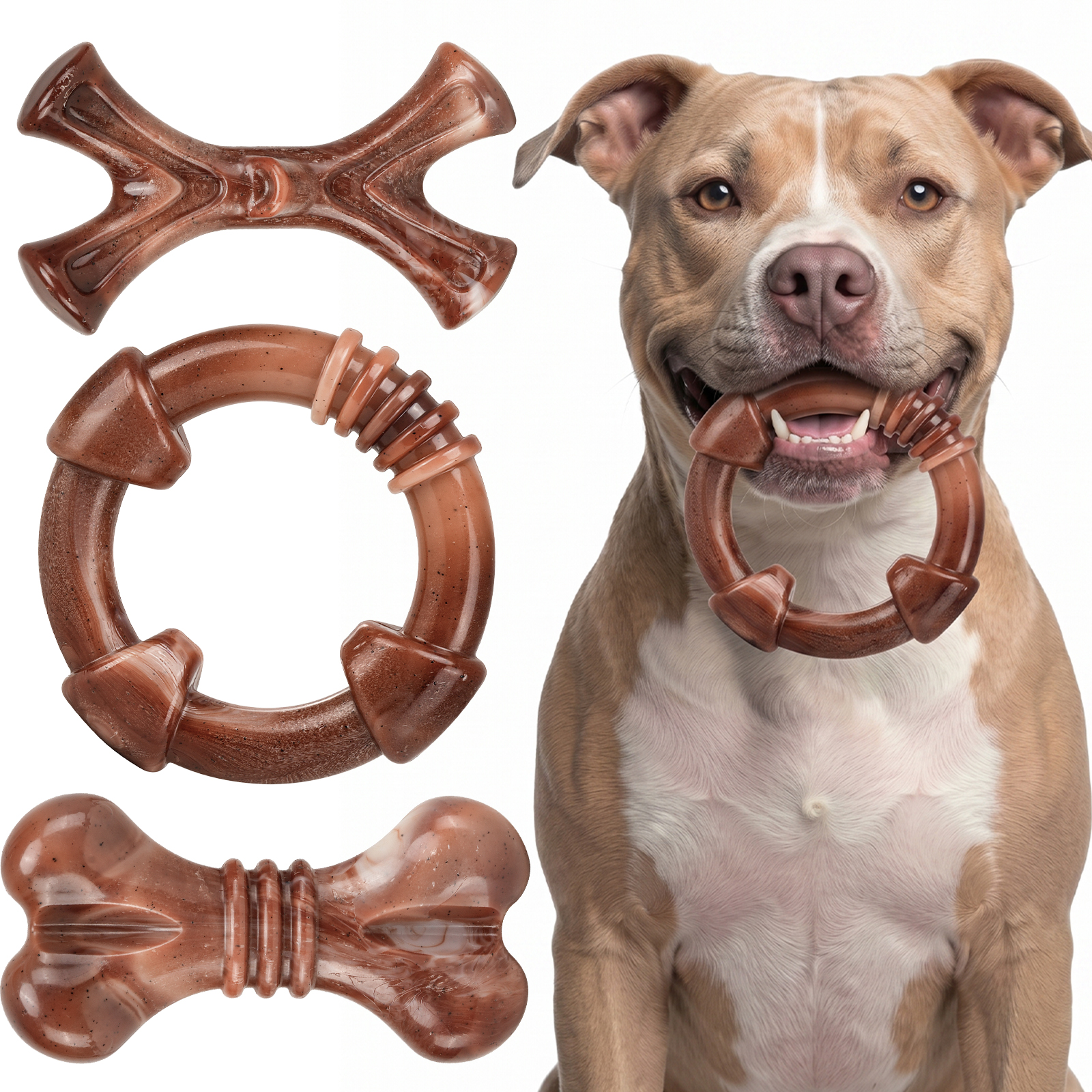 3-Pack Tough Dog Chew Toys for Aggressive Chewers 25-75lbs | Bacon Flavored Ultra-Hard Solid Nylon Dog Bones for Medium & Large Breeds, Keeps Them Busy, Dental Textured, Eases Boredom, L