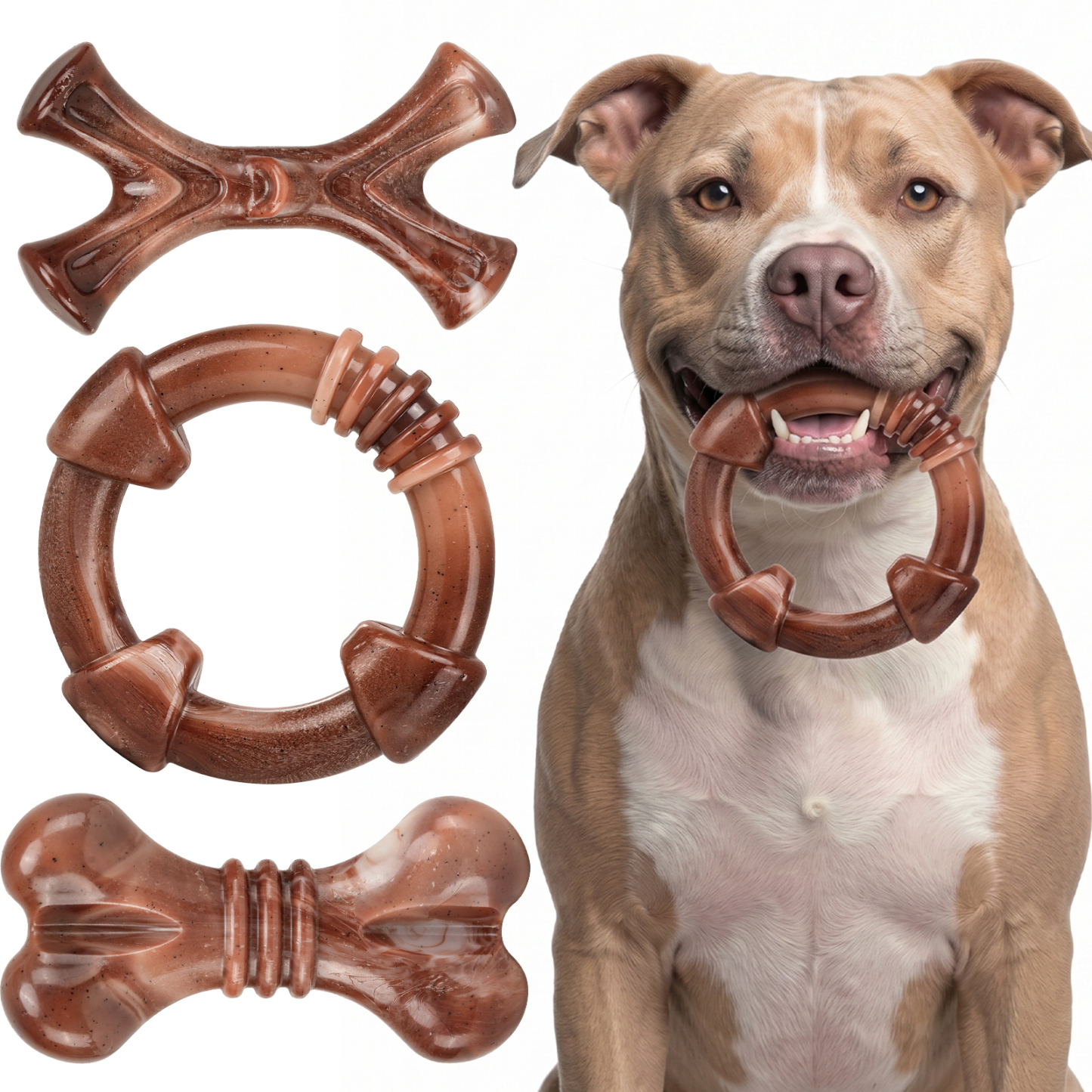3-Pack Tough Dog Chew Toys for Aggressive Chewers 25-75lbs | Bacon Flavored Ultra-Hard Solid Nylon Dog Bones for Medium & Large Breeds, Keeps Them Busy, Dental Textured, Eases Boredom, L