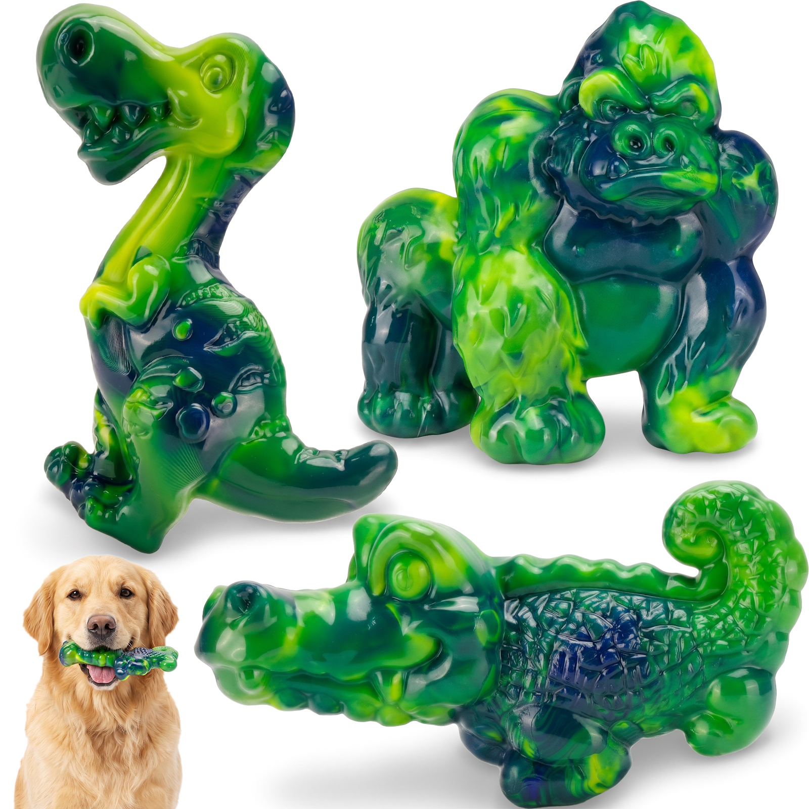 3-Pack Tough Dog Chew Toys for Aggressive Chewers, 25-80 lbs, Green