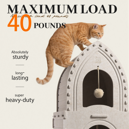 Apasiri Double-Deck Cat House ACH02+ACH04: 2-in-1 Innovative Polyester Fiber Double-Deck Cat House, Sturdy and Scratch-Resistant, Original Castle Design, A Perfect Cat Bed Cave for Multiple Small Pets and Kittens