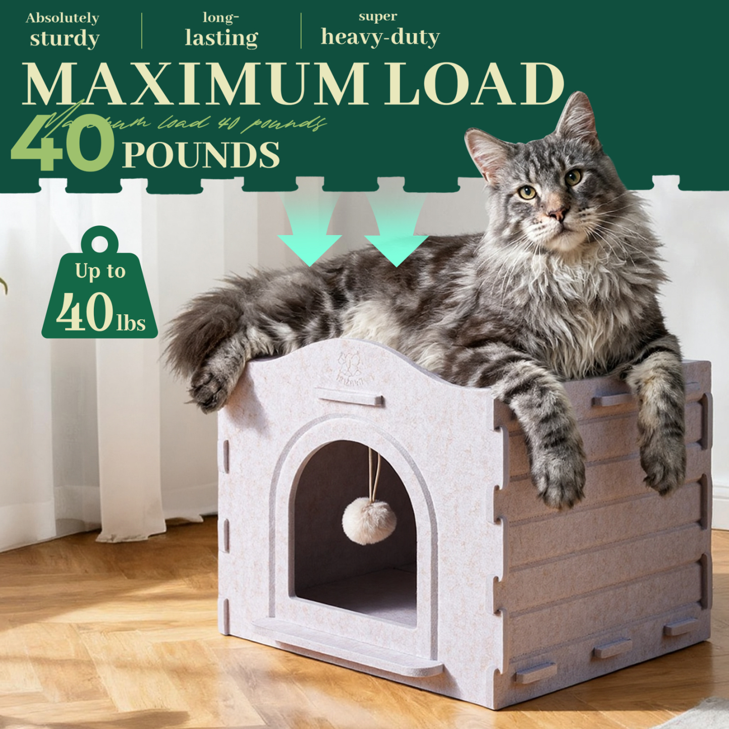 Apasiri Cat Beds for Indoor Cats ACH02 : Innovative Polyester Fiber Cat House, Cat Bed Cave for Indoor Cats, Ultra-Strong Load-Bearing Capacity, Sturdy and Scratch-Resistant, Compatible with Heating Pads