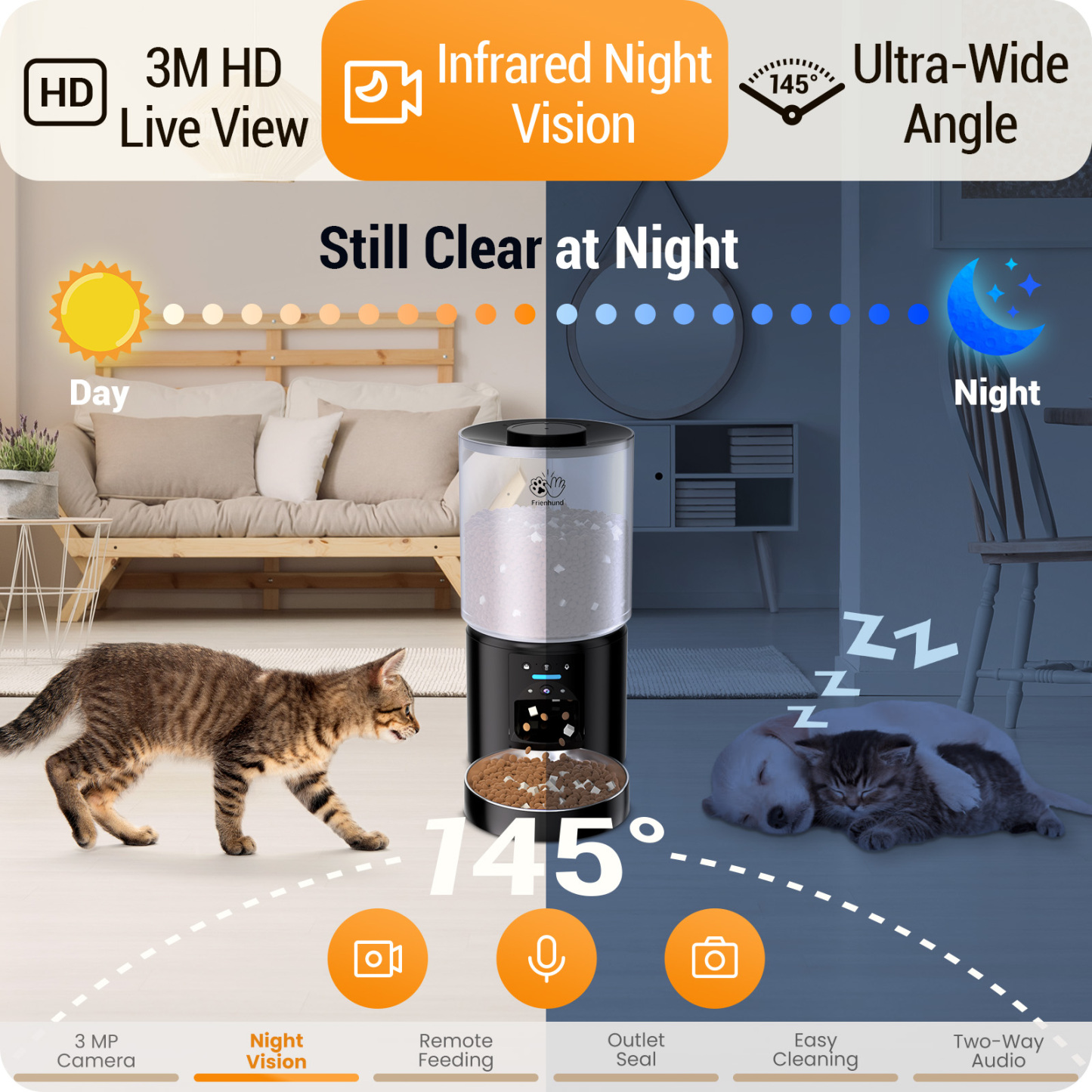 5L Automatic Cat Feeder with 2K HD Camera: 5G WiFi Automatic Dog Feeder with Night Vision