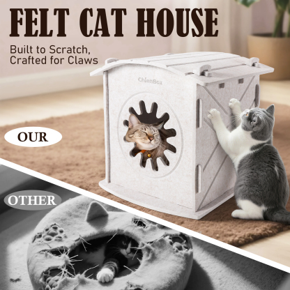 ChienBox：Felt Cat House Indoor: Removable Cat house with Soothing Scratch Arch