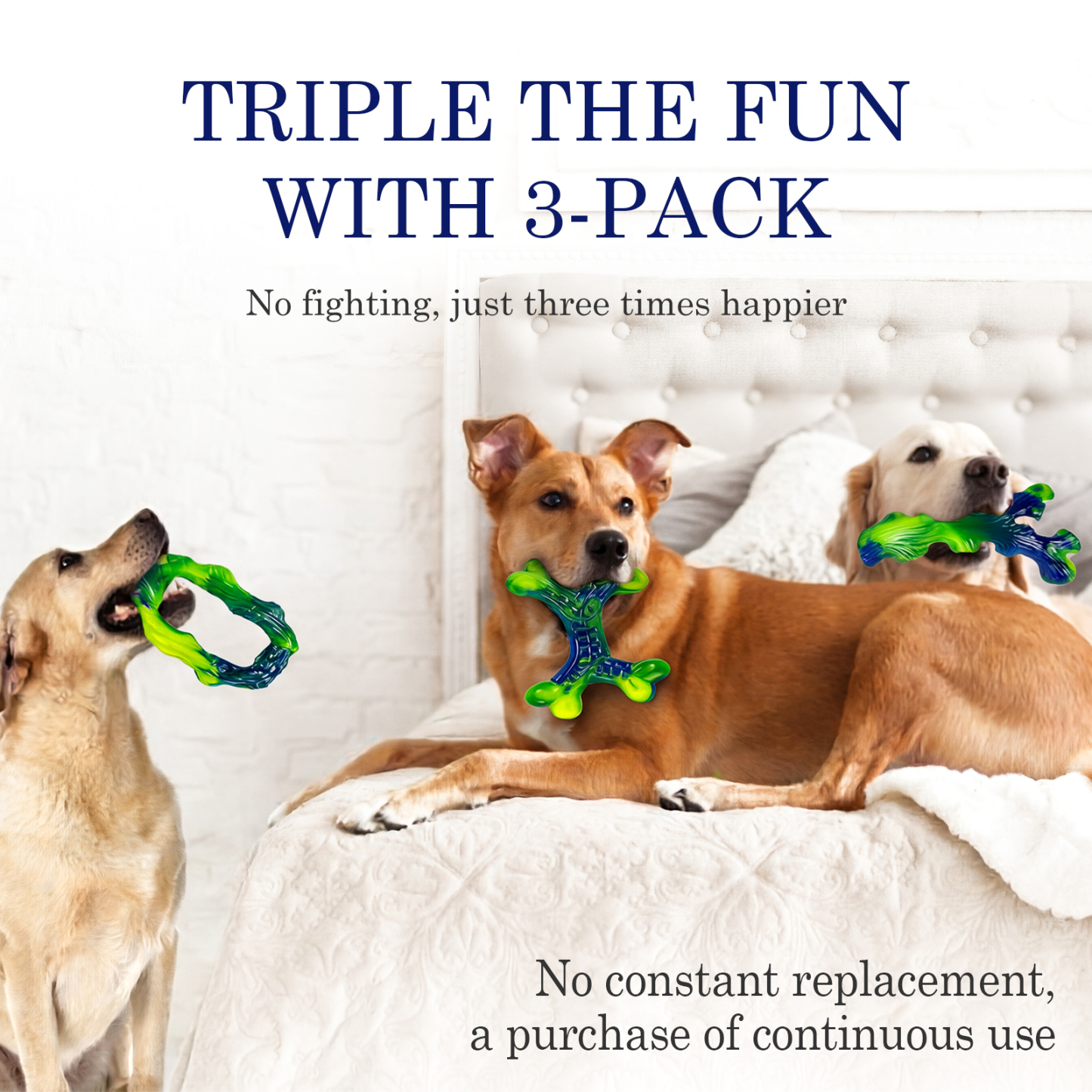 3 Pack Tough Dog Chew Toys – Indestructible Dog Toys for Aggressive Chewers, Durable Nylon Bones for Large & Medium Dogs