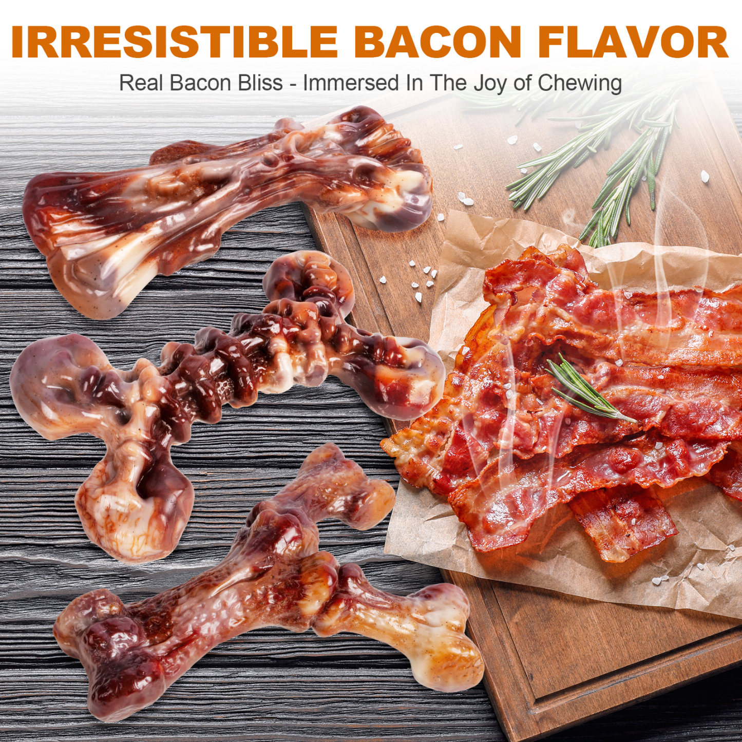 3 Pack Indestructible Dog Chew Toys for Aggressive Chewers, Tough Hard Nylon Dog Toys for Medium Large Breeds, Bacon Flavored Durable Dog Toys to Keep Dogs Busy & Relieve Boredom