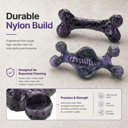 Tough Dog Chew Toys for Aggressive Chewers 25-90 lbs, 2 Pack | Bacon-flavored, rock-hard, solid nylon bone set, redirect destructive chewing, for medium & large breeds