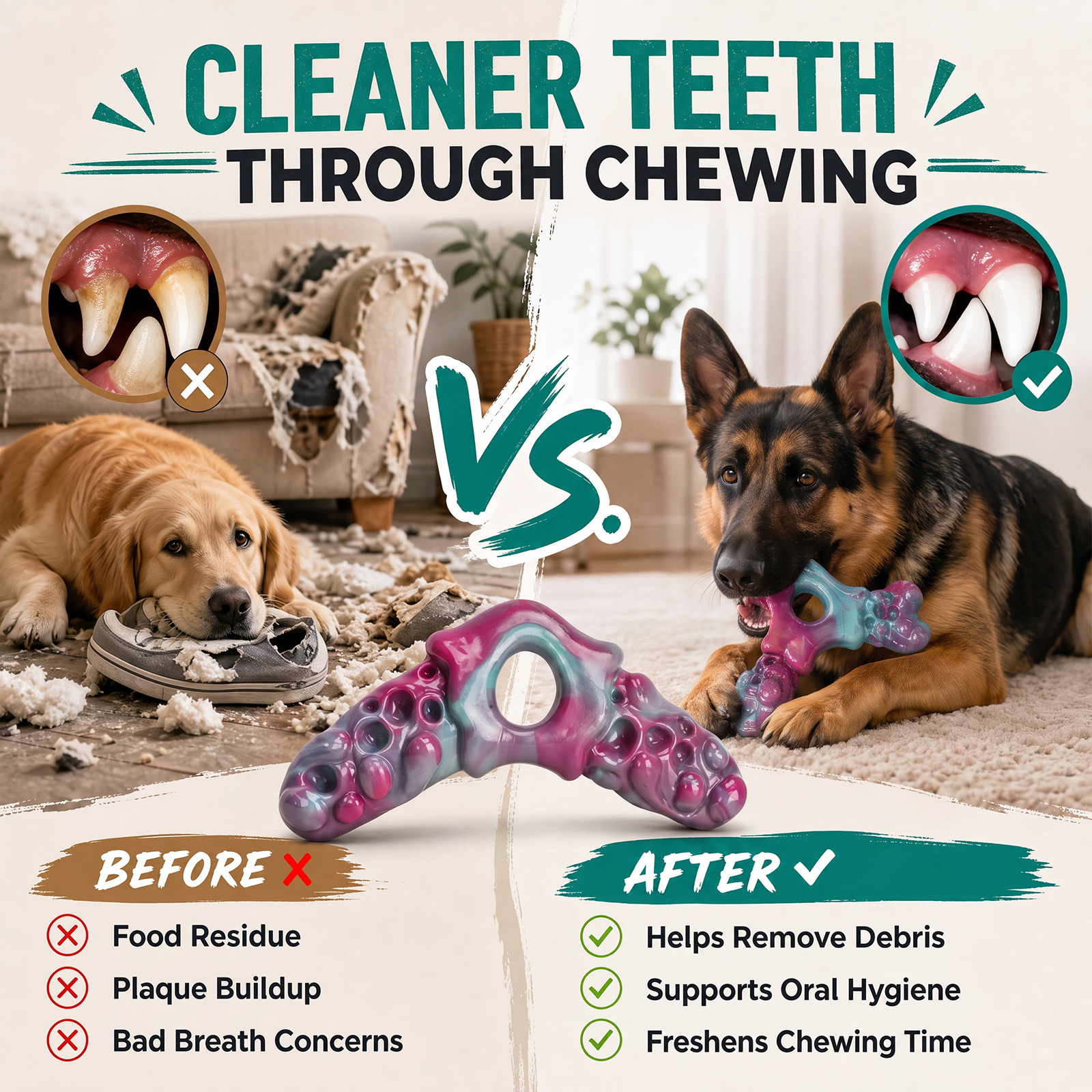 Tough Dog Chew Toys 3-Pack Dog Toys for Aggressive Chewers 25–90lbs Heavy-Duty Chew Toys for Medium & Large Dogs, Solid Nylon, Textured Surfaces, Bacon Flavor & Fillable Grooves for Wet Food