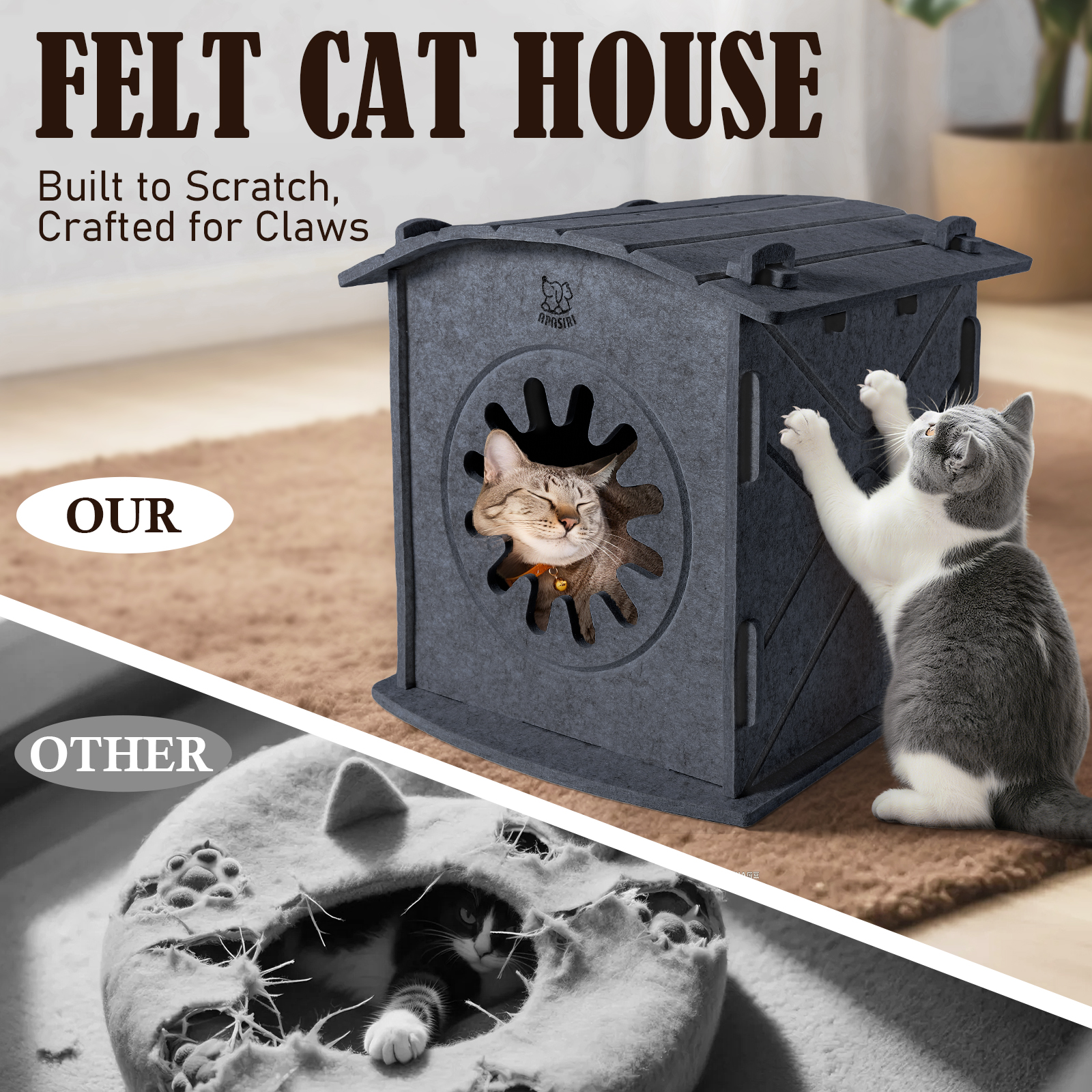 Cat Houses for Indoor Cats: Apasiri Felt Cat House Cave Cathouse