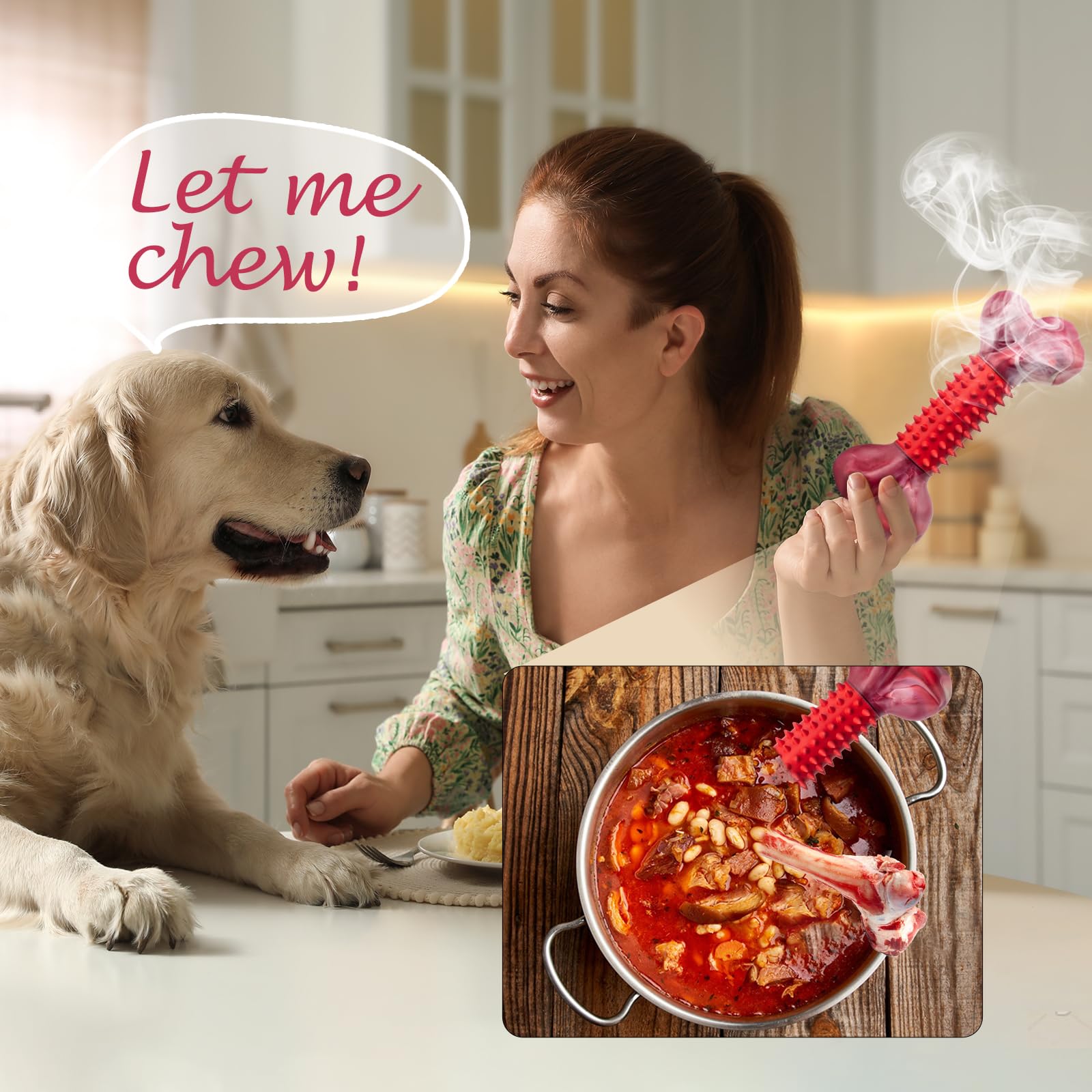 Apasiri Dog Toys for Aggressive Chewers with Beef Flavor: 4-Pack Dog Bones for Large Dogs