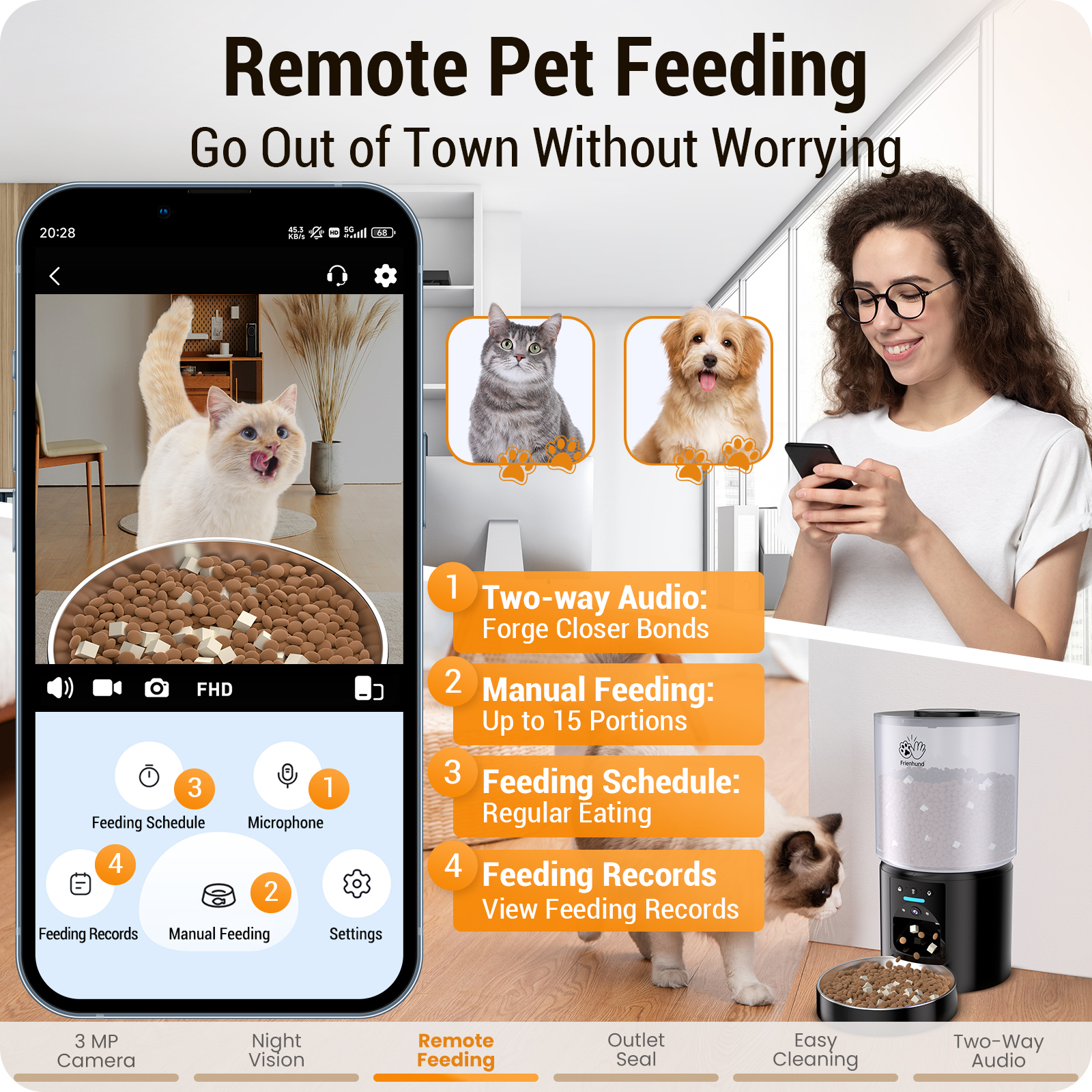 5L Automatic Cat Feeder with 2K HD Camera: 5G WiFi Automatic Dog Feeder with Night Vision