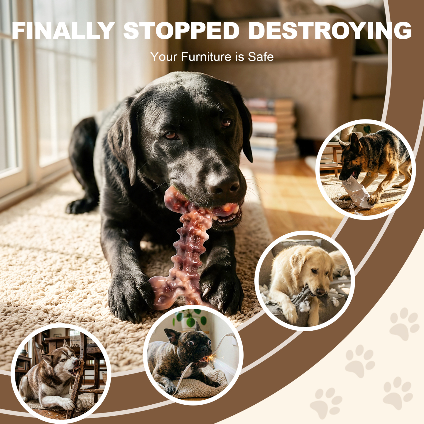 3 Pack Indestructible Dog Chew Toys for Aggressive Chewers, Tough Hard Nylon Dog Toys for Medium Large Breeds, Bacon Flavored Durable Dog Toys to Keep Dogs Busy & Relieve Boredom
