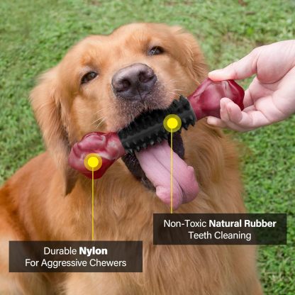 Apasiri Tough Dog Toys for Aggressive Chewers Large Breed, Dog Chew Bone with Bacon Flavor, Nylon & Rubber Chew Toy for Medium Large Dogs
