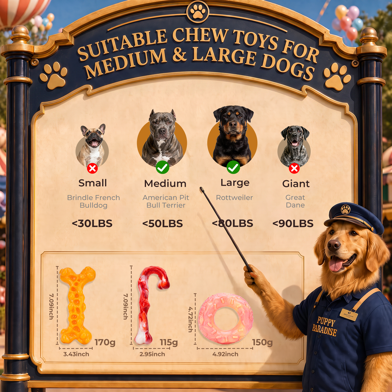 3-Pack Tough Dog Toys for 25-80lbs Aggressive Chewers, Hard Nylon