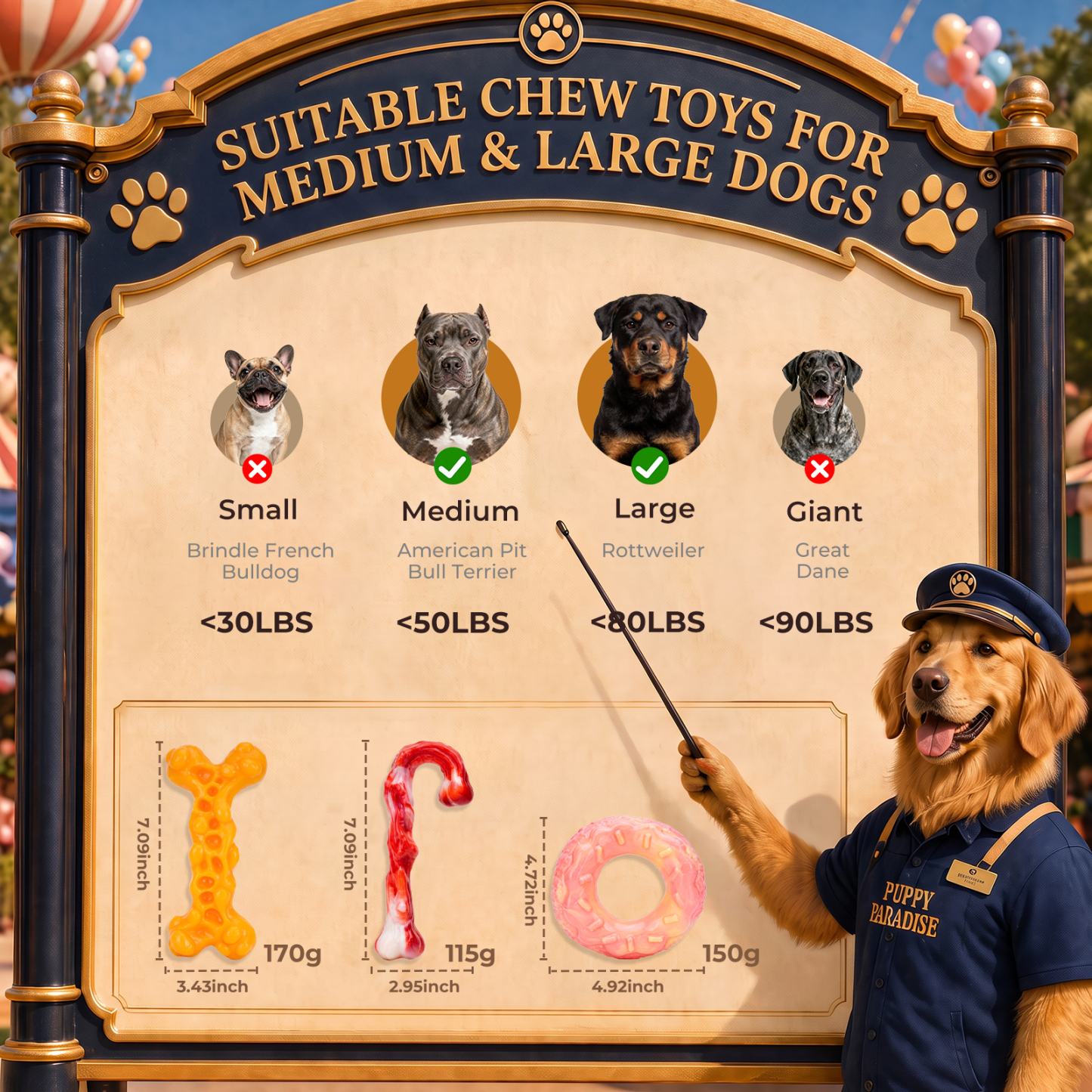 3-Pack Tough Dog Toys for 25-80lbs Aggressive Chewers, Hard Nylon