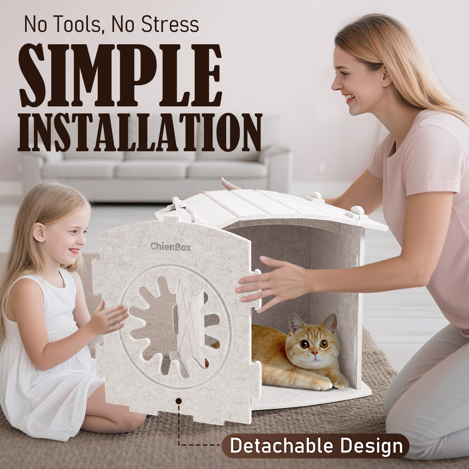 ChienBox：Felt Cat House Indoor: Removable Cat house with Soothing Scratch Arch