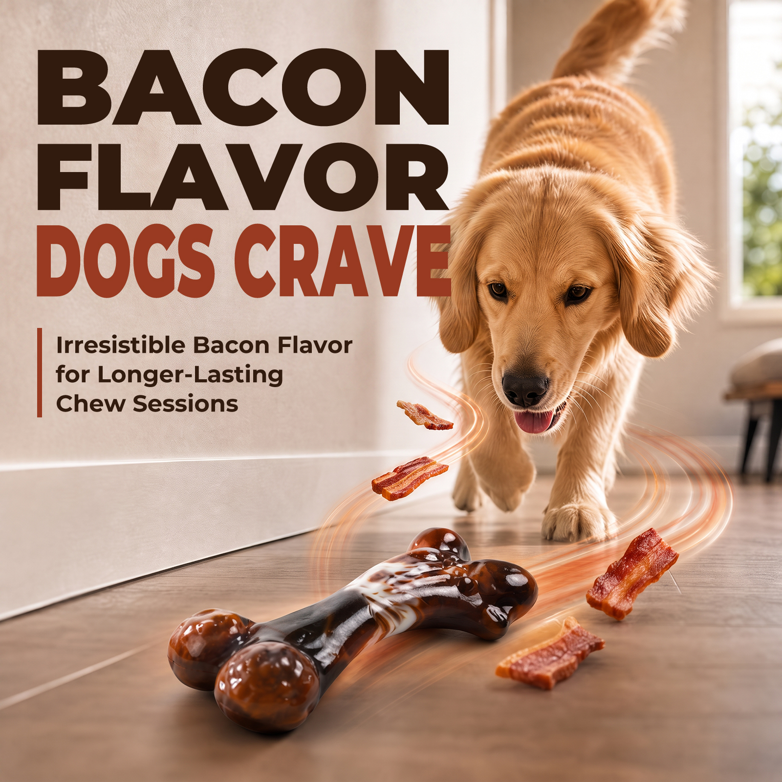 3-Pack Tough Dog Bone Chew Toys for Aggressive Chewers, 25–90 lbs Heavy-Duty Dog Bones for Medium & Large Dogs, Solid Nylon, Textured Surfaces, Bacon Flavor & Fillable Grooves for Wet Food