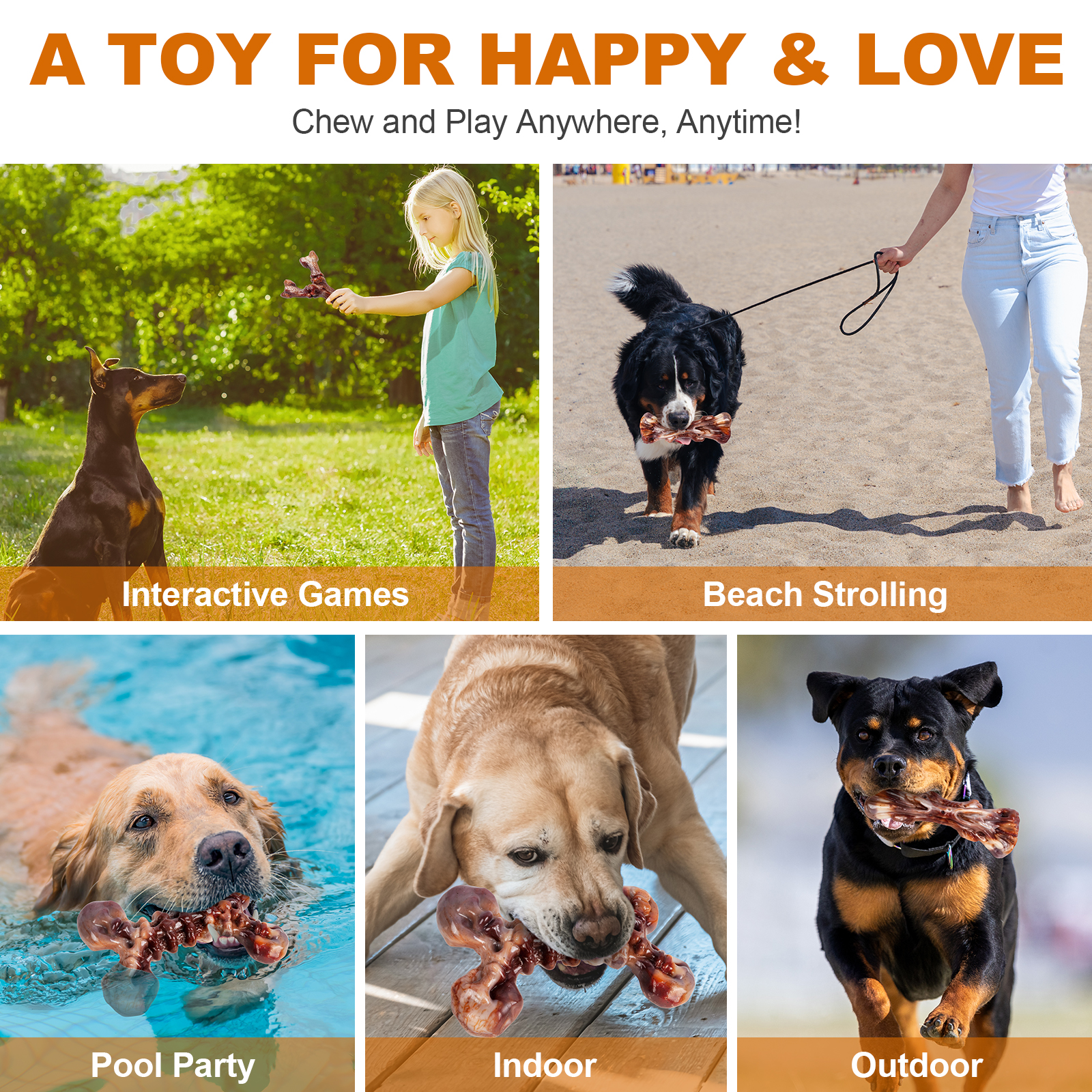 3 Pack Indestructible Dog Chew Toys for Aggressive Chewers, Tough Hard Nylon Dog Toys for Medium Large Breeds, Bacon Flavored Durable Dog Toys to Keep Dogs Busy & Relieve Boredom