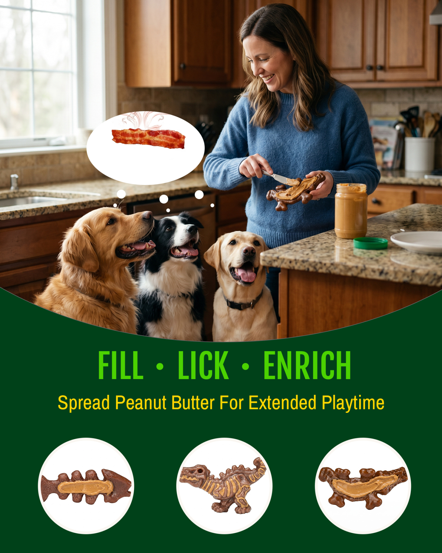 3 Pack Dog Toys for Aggressive Chewers 25-90 lbs,Bacon Flavored | Tough Dog Toys for Medium Large Breeds,Strong Dog Toy, Durable Dog Chew Toys, Nylon Chew Bone Dog Toys to Keep Them Busy