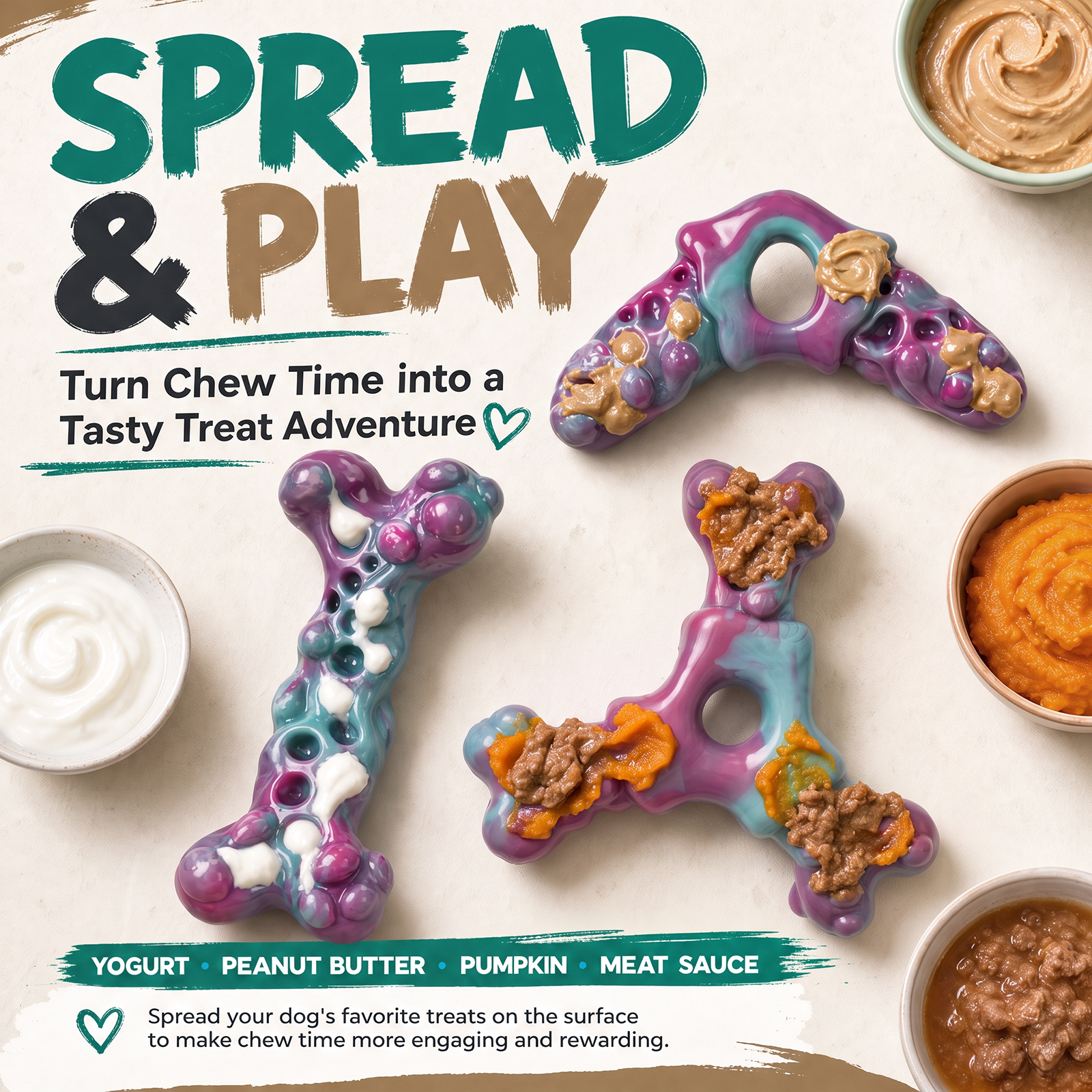 Tough Dog Chew Toys 3-Pack Dog Toys for Aggressive Chewers 25–90lbs Heavy-Duty Chew Toys for Medium & Large Dogs, Solid Nylon, Textured Surfaces, Bacon Flavor & Fillable Grooves for Wet Food