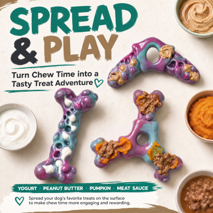 Tough Dog Chew Toys 3-Pack Dog Toys for Aggressive Chewers 25–90lbs Heavy-Duty Chew Toys for Medium & Large Dogs, Solid Nylon, Textured Surfaces, Bacon Flavor & Fillable Grooves for Wet Food
