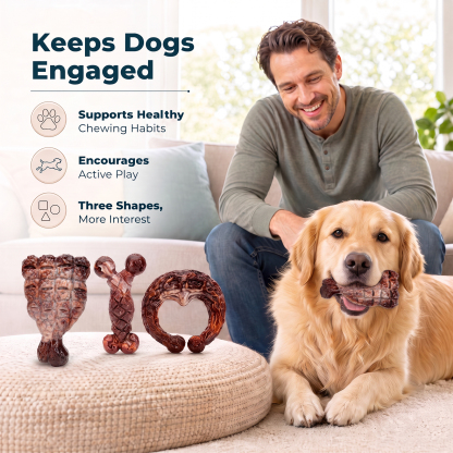 3 Pack Tough Dog Chew Toys for Aggressive Chewers 25-85 lbs, Brown Bacon Flavored, Durable Dog Toys for Medium Large Breeds, Hard Nylon Dog Toy, Reduce Boredom, Teeth Cleaning, Long-Lasting