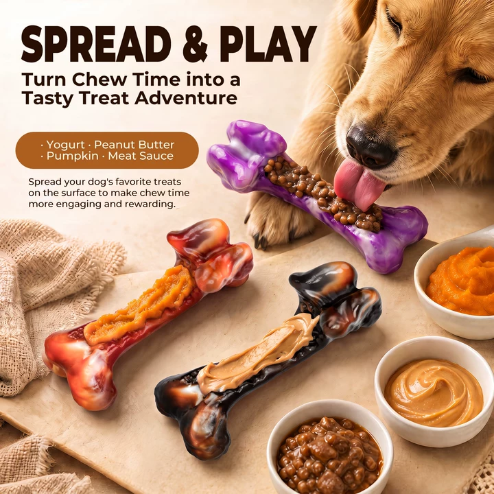 3-Pack Tough Dog Bone Chew Toys for Aggressive Chewers, 25–90 lbs Heavy-Duty Dog Bones for Medium & Large Dogs, Solid Nylon, Textured Surfaces, Bacon Flavor & Fillable Grooves for Wet Food