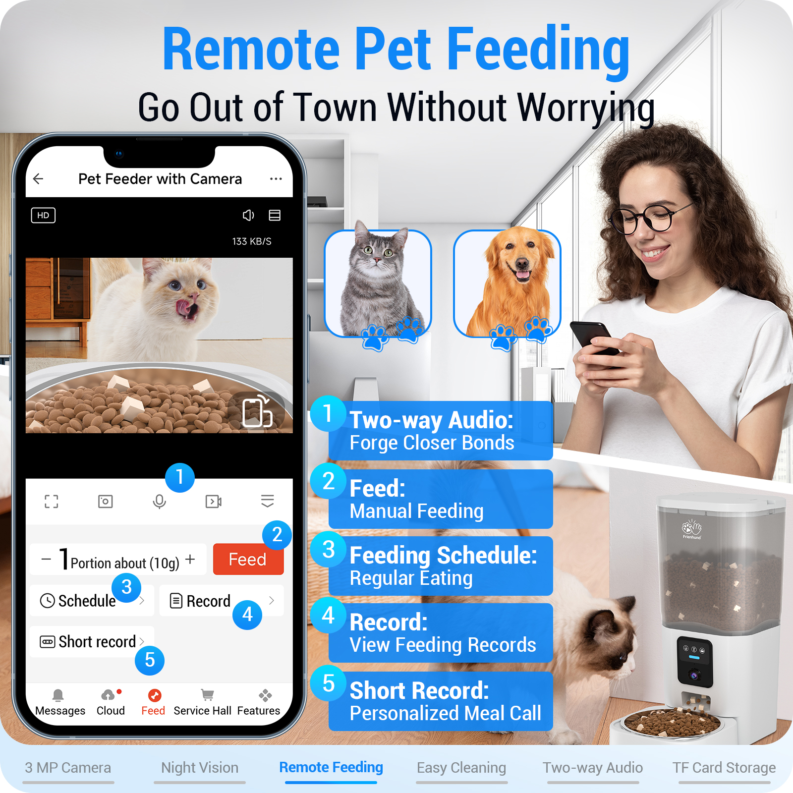 Frienhund by Apasiri Automatic Cat Feeder with 2K Camera: 5G WiFi  