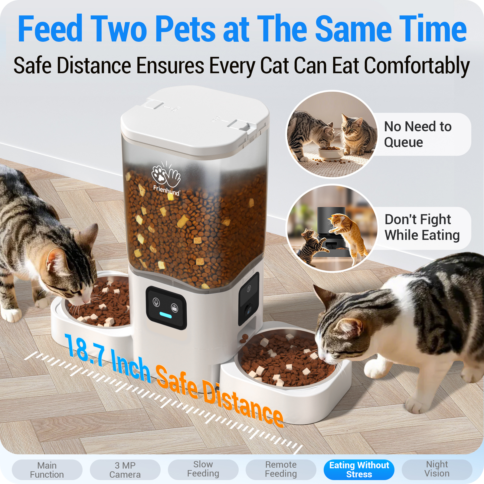 Automatic Cat Feeder with Two HD Camera for 2 Cats: 7L