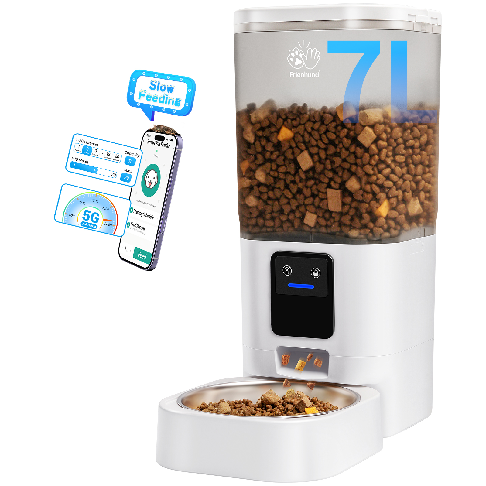 Frienhund by Apasiri 7L Automatic Cat Feeder with Slow Feed: 5G WiFi