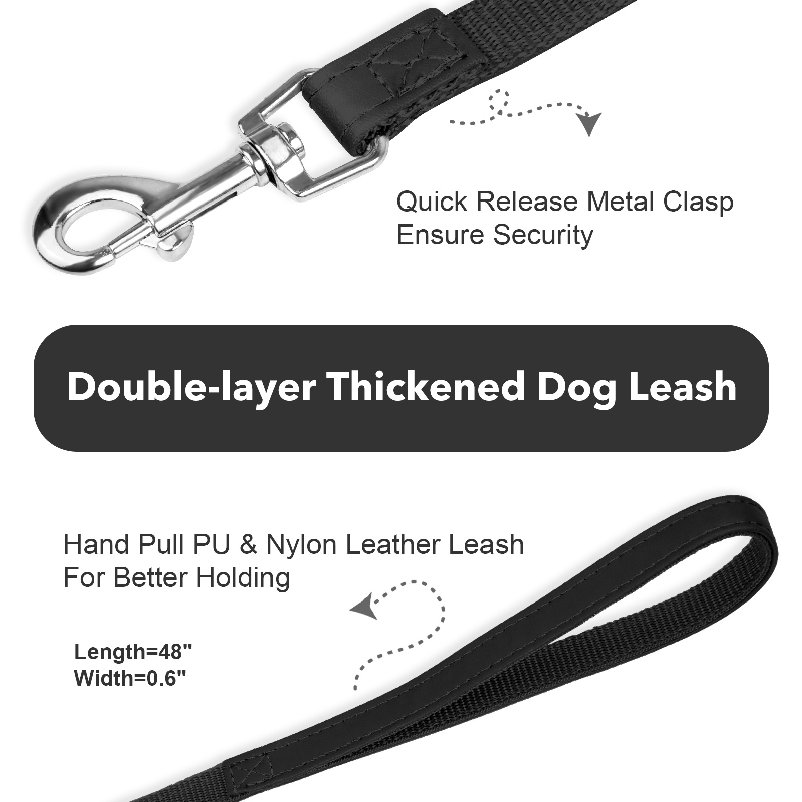 Frienhund Adjustable Spiked Dog Collar, PU Leather Protective Dog Collar with Leash Set, Durable Spiked Collar for Medium Large Breed Dogs, Black, XL Size 17.7"-20.5"