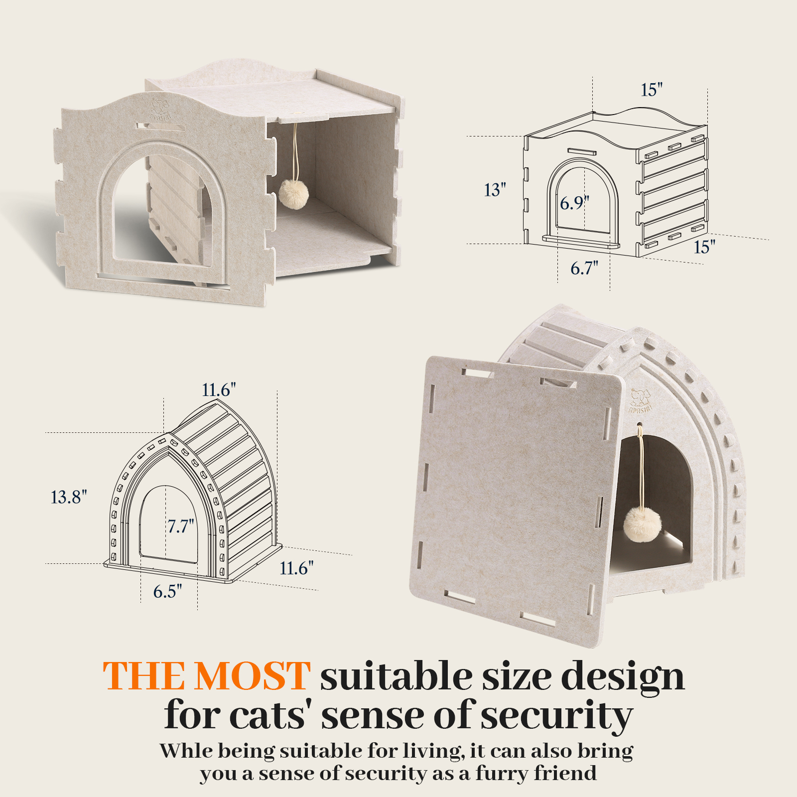 Apasiri Double-Deck Cat House ACH02+ACH04: 2-in-1 Innovative Polyester Fiber Double-Deck Cat House, Sturdy and Scratch-Resistant, Original Castle Design, A Perfect Cat Bed Cave for Multiple Small Pets and Kittens