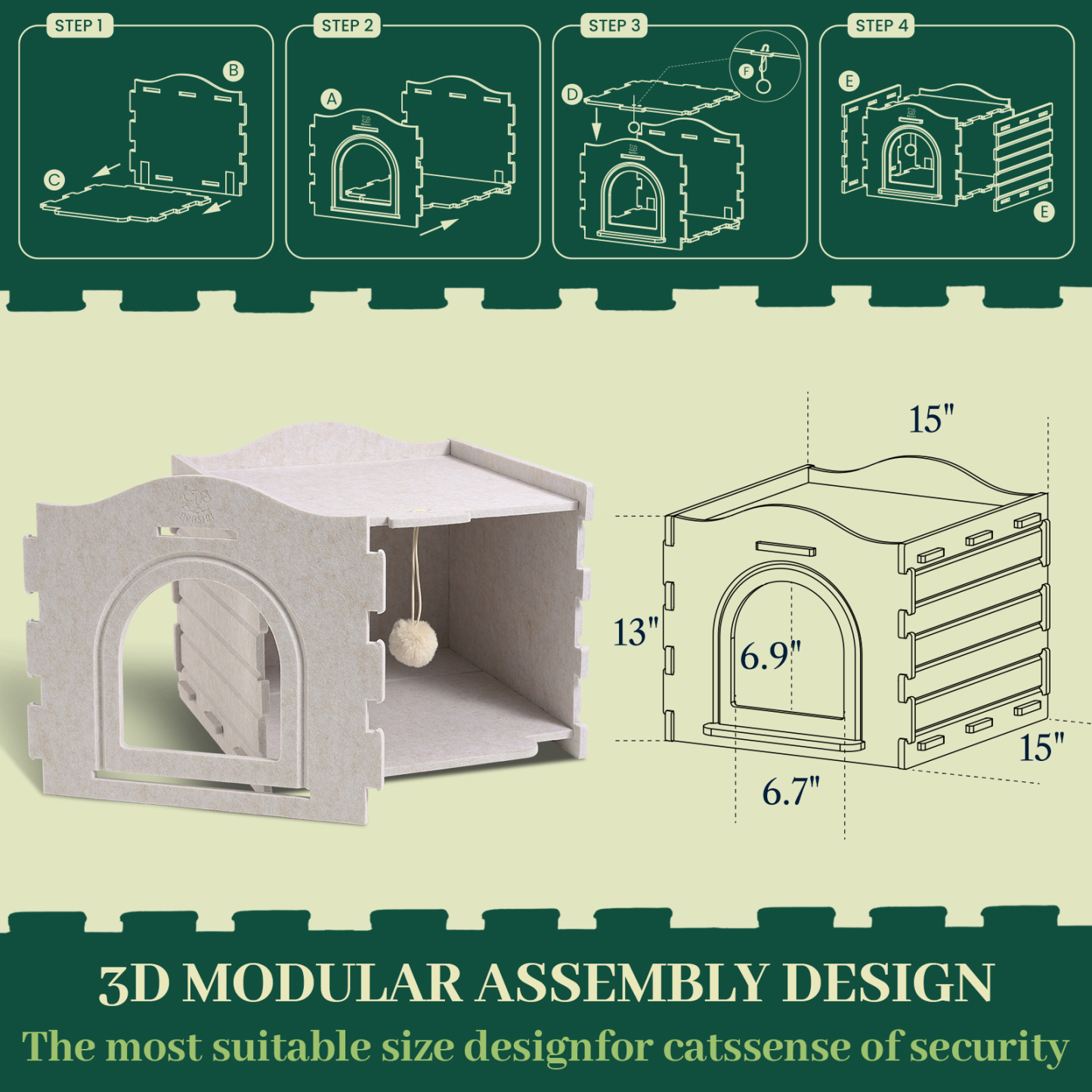 Apasiri Cat Beds for Indoor Cats ACH02 : Innovative Polyester Fiber Cat House, Cat Bed Cave for Indoor Cats, Ultra-Strong Load-Bearing Capacity, Sturdy and Scratch-Resistant, Compatible with Heating Pads