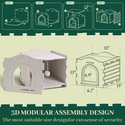Apasiri Cat Beds for Indoor Cats ACH02 : Innovative Polyester Fiber Cat House, Cat Bed Cave for Indoor Cats, Ultra-Strong Load-Bearing Capacity, Sturdy and Scratch-Resistant, Compatible with Heating Pads