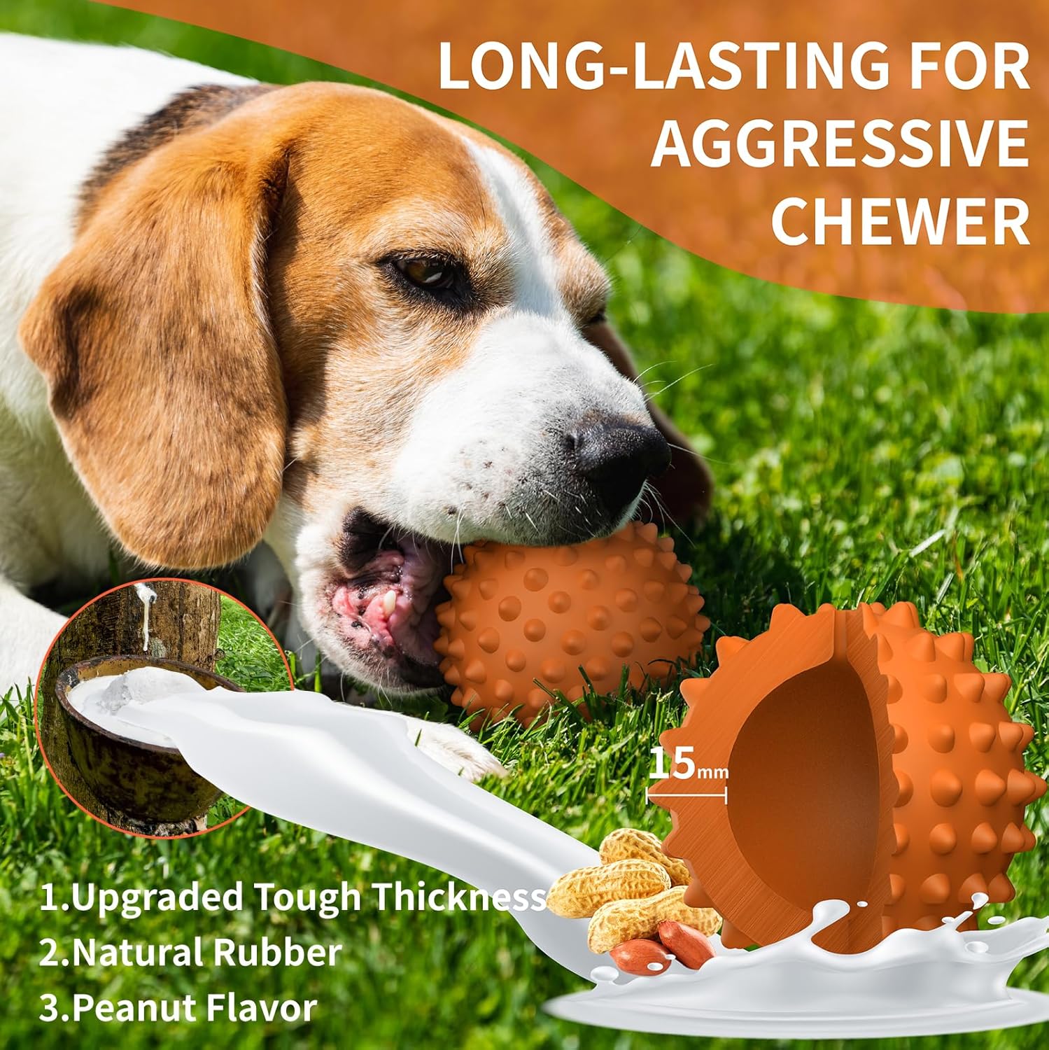 Apasiri Dog Balls for Aggressive Chewers, Dog Toys for Aggressive Chewers ：Butter 2 Pack