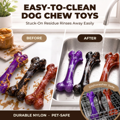3-Pack Tough Dog Bone Chew Toys for Aggressive Chewers, 25–90 lbs Heavy-Duty Dog Bones for Medium & Large Dogs, Solid Nylon, Textured Surfaces, Bacon Flavor & Fillable Grooves for Wet Food